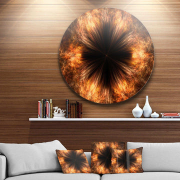 Fractal Black Brown Flower - Floral Metal Circle Wall Art